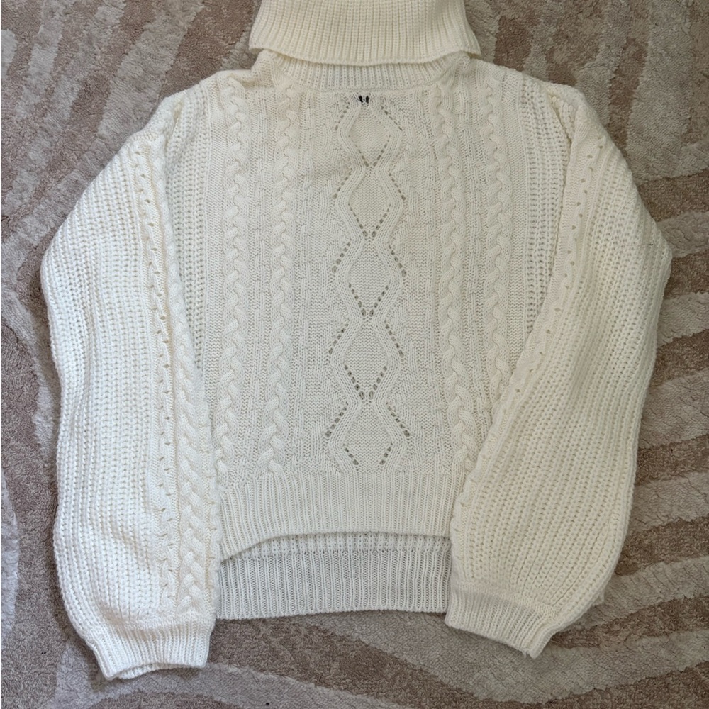 Almost Famous Cream Cowl Neck Cable Knit Sweater